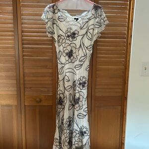 Komarov Black and White Flutter Sleeve Sheath Maxi Dress